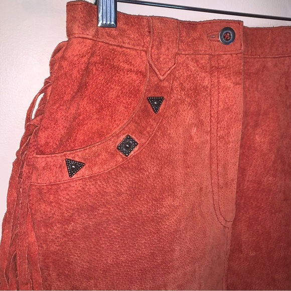 Bagatelle Rust Orange Leather Fringe Western Skirt M - Picture 7 of 11